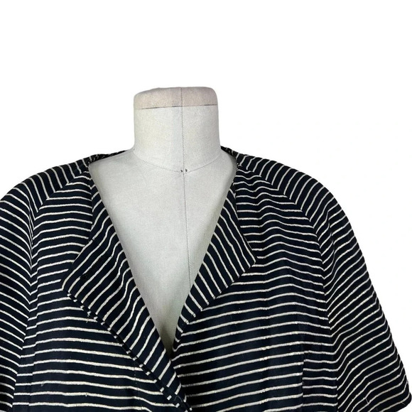 Akris Punto Top Blouse Short Sleeve Cinched Bungee Striped Black Gold Size US 12 - Picture 2 of 11